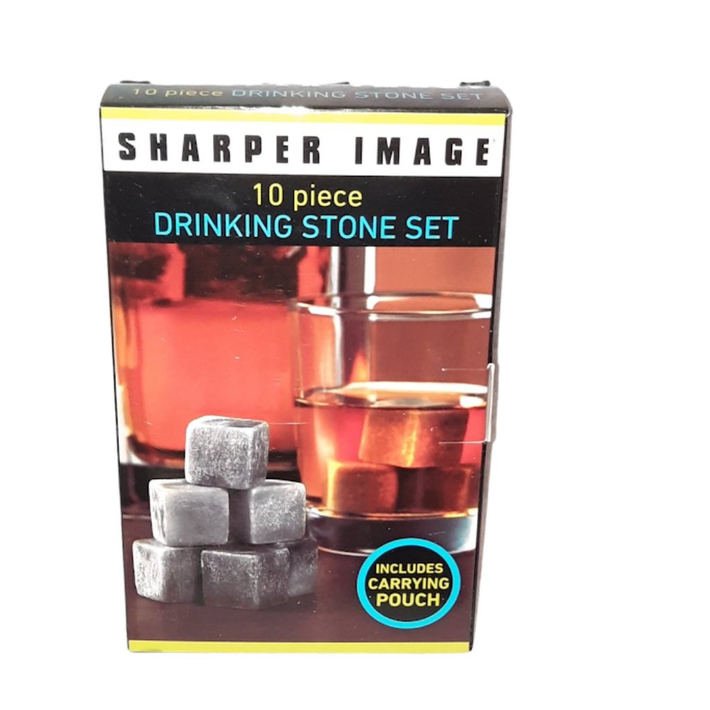 SHARPER IMAGE 10 PIECE DRINKING STONE CUBE SET & CARRYING POUCH NEW